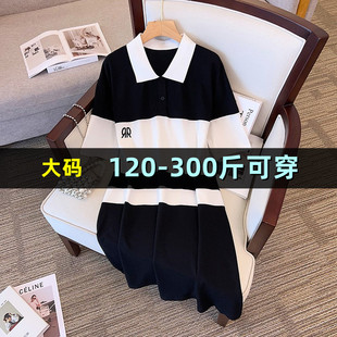 特大码polo连衣裙女夏季胖mm200斤加肥加大300短袖中长款T恤裙子