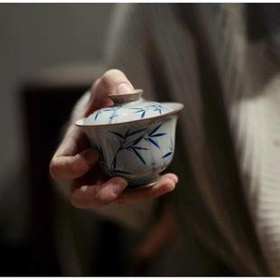 |霁斋|《竹林》清风盖碗 南瑾品茗杯手绘仿古釉 香灰 茶具 竹逸