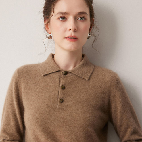 100%山羊绒POLO领女套头毛衣