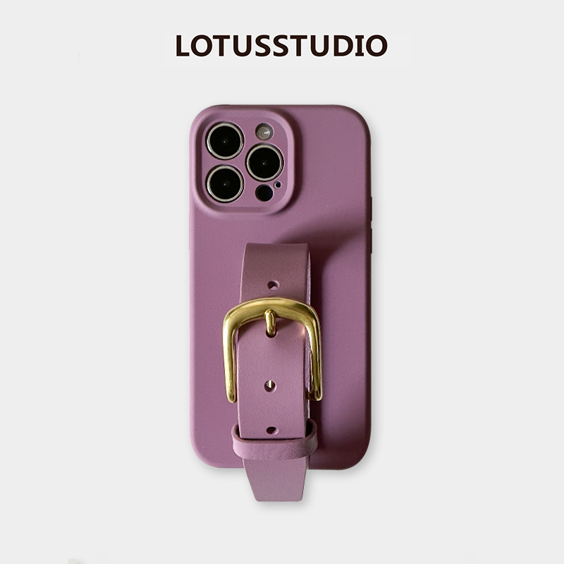 黑加仑精孔硅胶iphone16promax皮带经典铜扣腕带手机壳精孔苹果15/14系列小众设计浆果紫液态硅胶手机保护壳