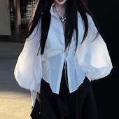 黑色阔腿裤 衬衫 感休闲两件套潮 穿搭一整套女白色灯笼袖 春季