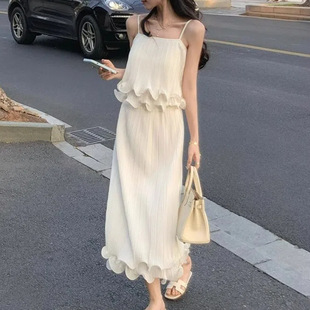 2025新款夏季吊带背心女法式花边外穿上衣设计感半身裙两件套装