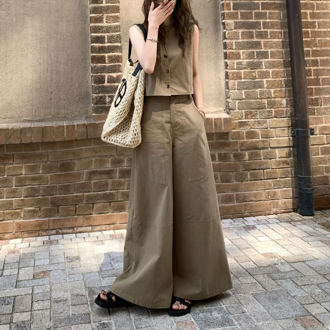2026年春夏季女装新款时尚百搭休闲舒适简约背心上衣+阔腿裤套装