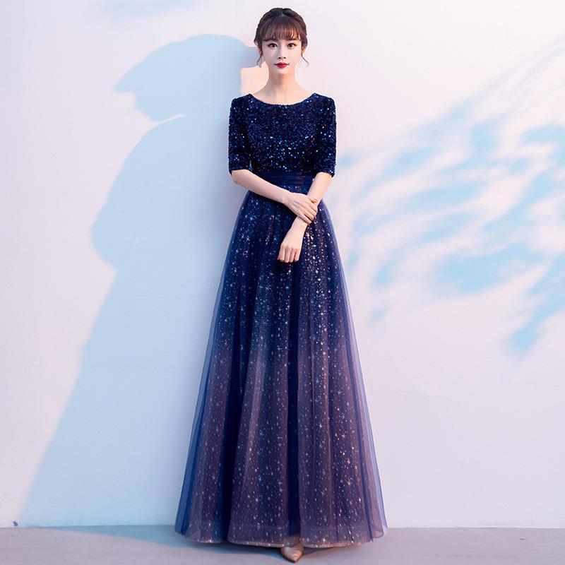 星空晚礼服裙女2026新款宴会气质显瘦优雅主持人合唱演出长款礼服