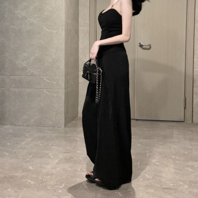 冷淡风感套装黑色辣妹抹胸背心上衣女夏季高腰西装裤子两件套