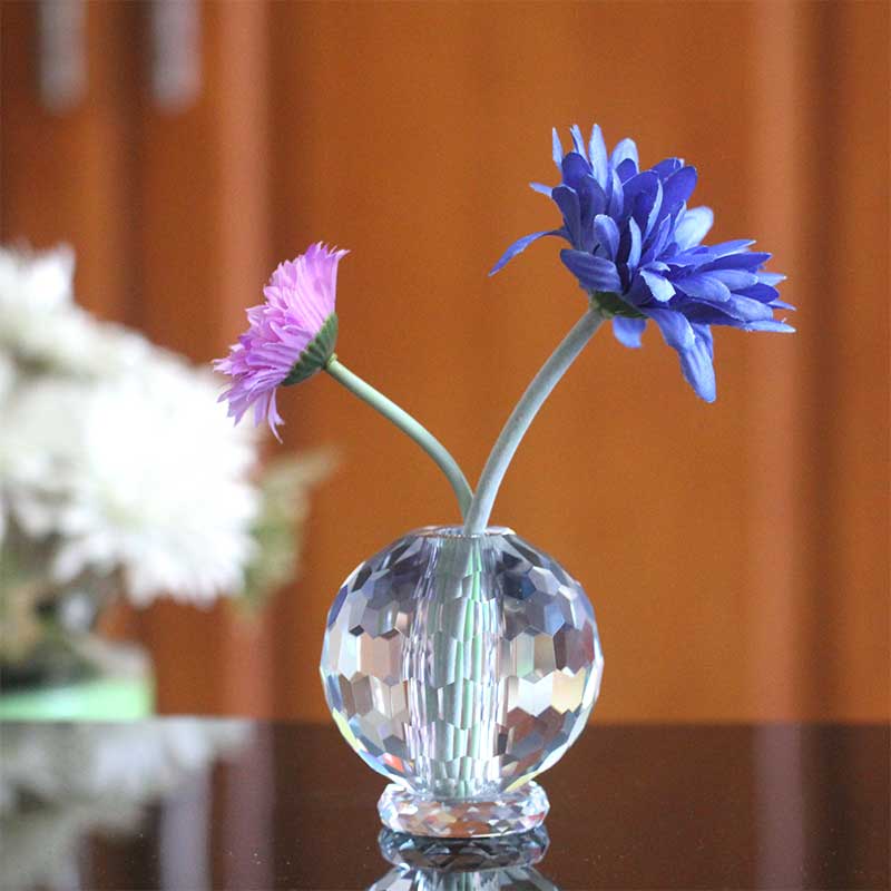 水晶花瓶闪亮圆球形插花器客厅装饰办公桌柜台摆件小花瓶送人礼物