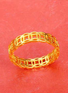 24K金聚财戒指铜钱款时尚经典表面真金可测防变色