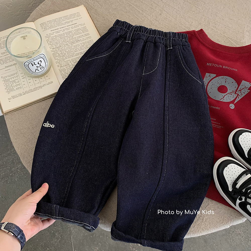 男童牛仔裤2025新款儿童加绒老爹裤萝卜裤洋气保暖长裤宝宝休闲裤