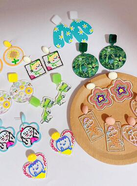 学院风透明设计感花朵耳钉耳饰品