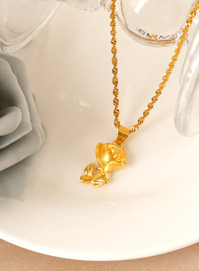 铜镀沙金小巧玲珑玫瑰花颈饰气质花语吊坠锁骨项链女配饰怡颖饰品