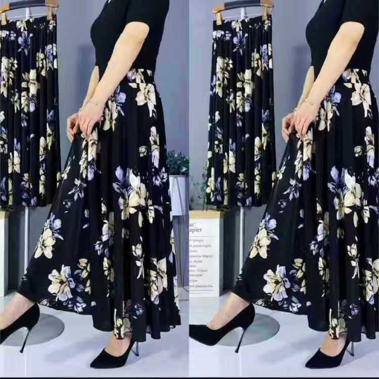冰丝2024年新款时尚半身裙女夏季高腰中长款碎花裙子印花长裙85CM