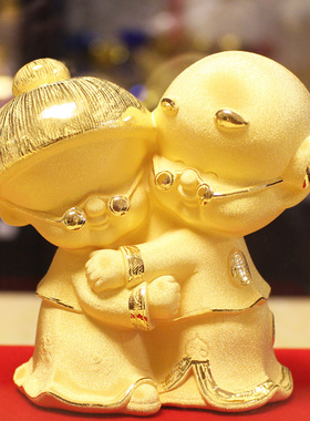 绒沙金摆件创意实用结婚礼物新婚金婚银婚纪念礼物中号白头偕老