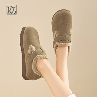 百搭厚底加绒保暖棉鞋 女秋冬新款 真皮勃肯鞋 雪地靴 商场同款