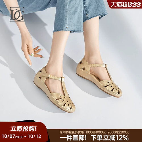 DG羊皮包头凉鞋女平底