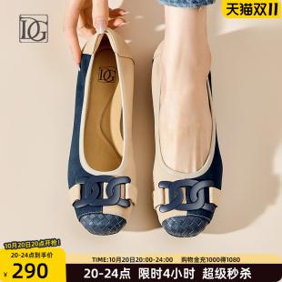 子皮鞋 春秋圆头浅口舒适真皮一脚蹬妈妈鞋 女平底2025新款 羊皮单鞋
