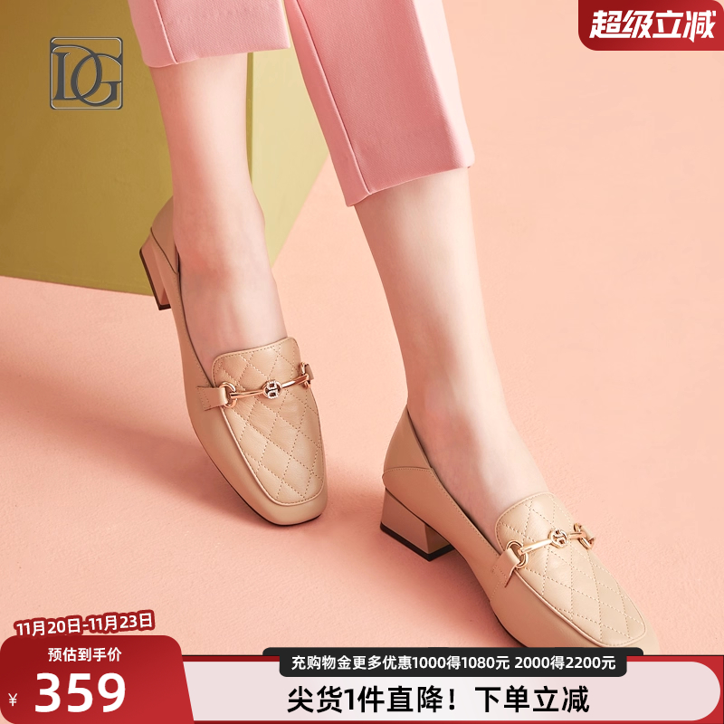 DG马衔扣真皮乐福鞋女粗跟单鞋