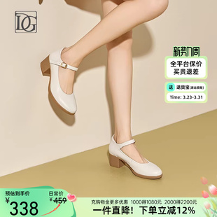 【头层牛皮】真皮法式玛丽珍鞋女中跟新款搭配裙子妈妈小皮鞋