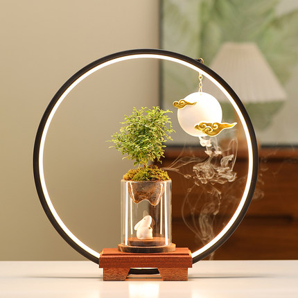 灯圈苔藓微景观假山倒影桌面造景植物可养鱼生态瓶室内创意摆件