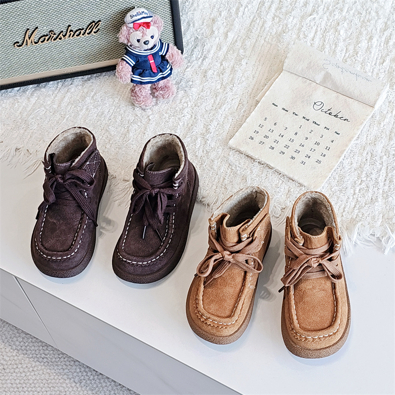 9920童鞋2025冬款磨砂真皮男女童加绒勃肯保暖靴皮靴休闲靴机车靴