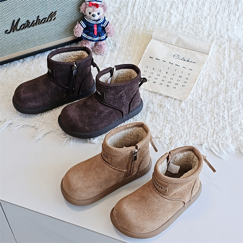 52007童鞋2025冬韩版磨砂真皮男女童休闲侧拉链马丁靴保暖雪地靴