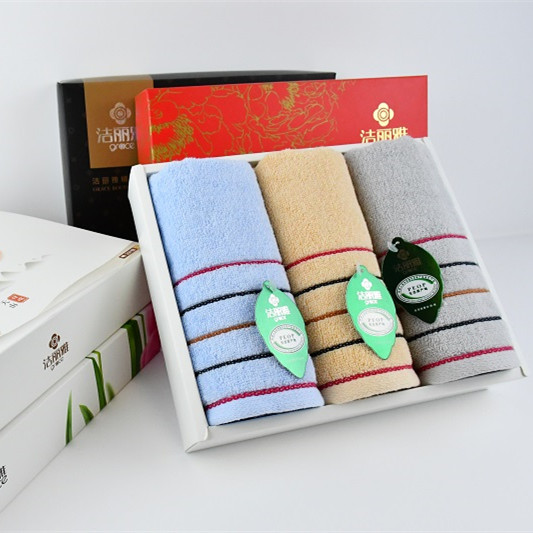 洁丽雅毛巾洗脸全棉面巾3条结婚庆红色寿宴伴手生日满月回礼品盒