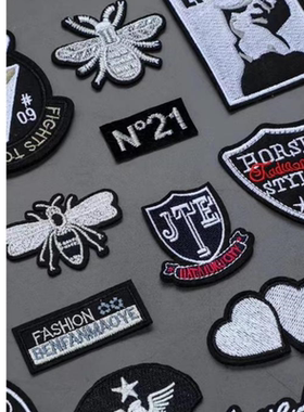 新款自粘黑色刺绣徽章布贴羽绒服衣服牛仔裤补丁贴修补洞装饰补贴