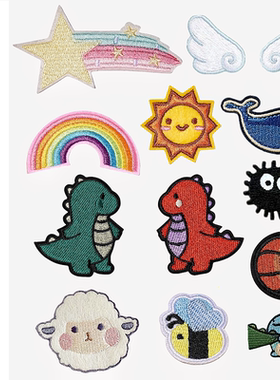 自粘补丁贴儿童衣服裤子羽绒服破洞修补贴卡通图案可水洗刺绣布贴