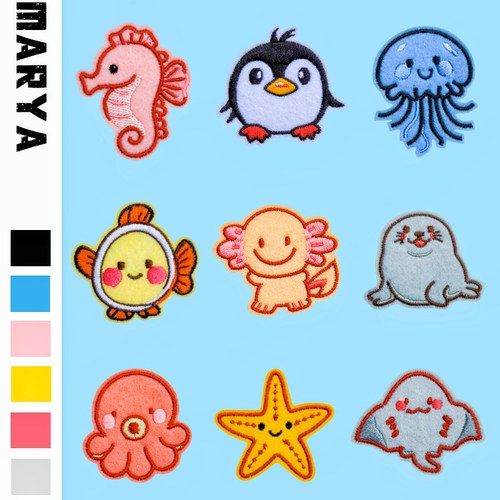 可爱海洋动物刺绣贴龙骧包收纳袋自粘布贴衣服衬衫破洞修饰补丁贴