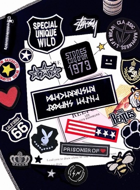 自粘补丁贴黑色刺绣徽章布贴衣服裤子羽绒服修补破洞装饰贴可水洗