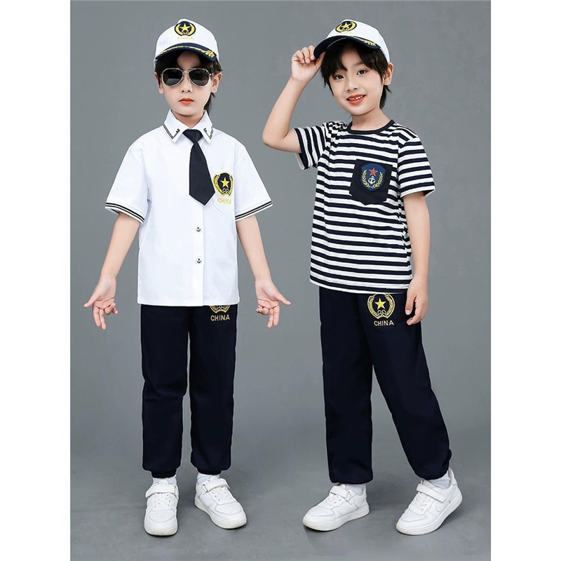 男童短袖5长裤T恤8海军6条纹夏装2026新款儿童10男孩两件套7-9岁