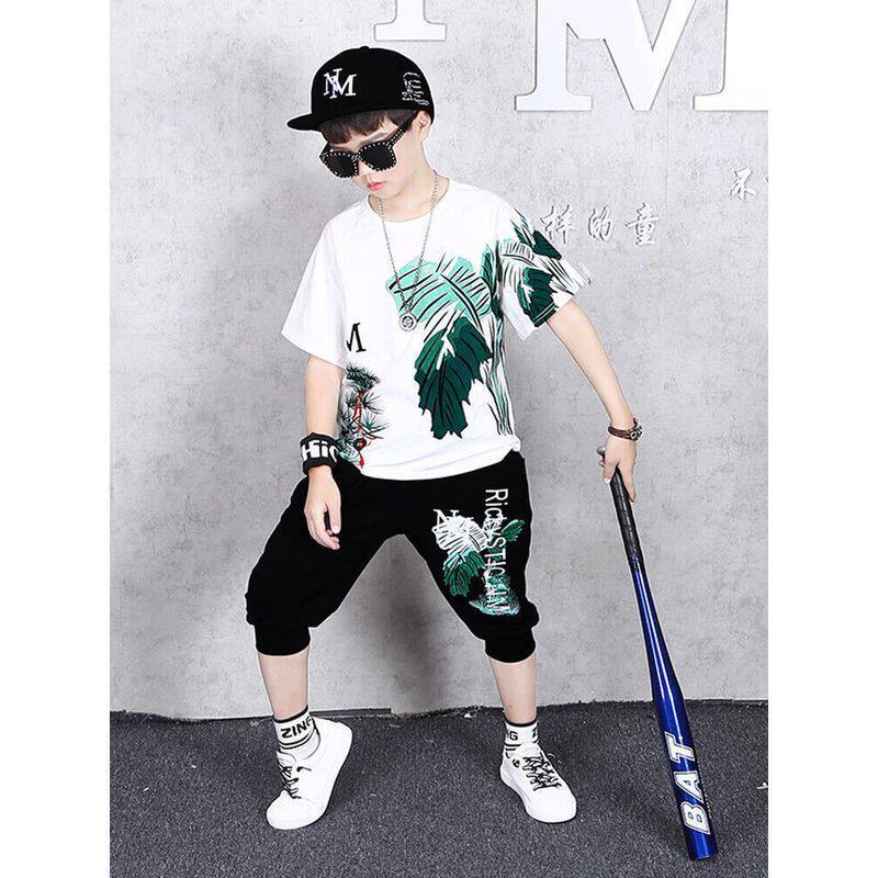 男童休闲T恤七分裤8夏装7帅气6夏款9短袖儿童10中大童两件套11岁