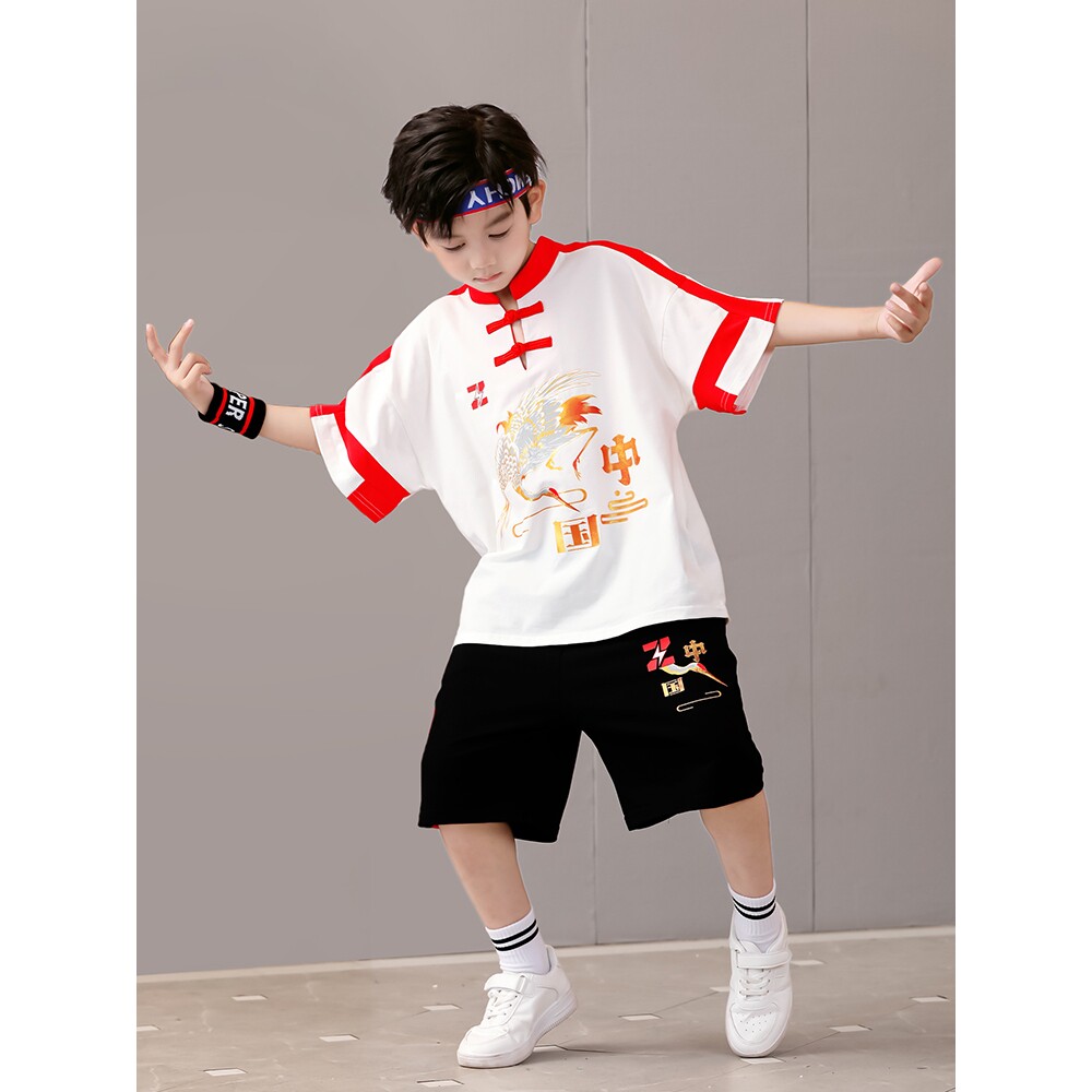 三月三儿童演出服中国风民族服装唐装男孩短袖国潮走秀服男童汉服图片