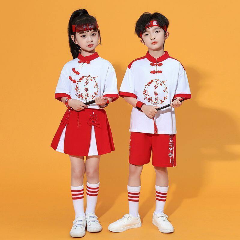 中国风表演服儿童国学汉服男童唐装古装幼儿园运动会啦啦操演出服