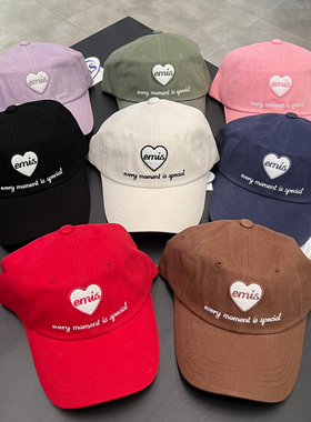 韩国emis正品棒球帽新款爱心帽子小众潮牌男女同款帽子情侣鸭舌帽