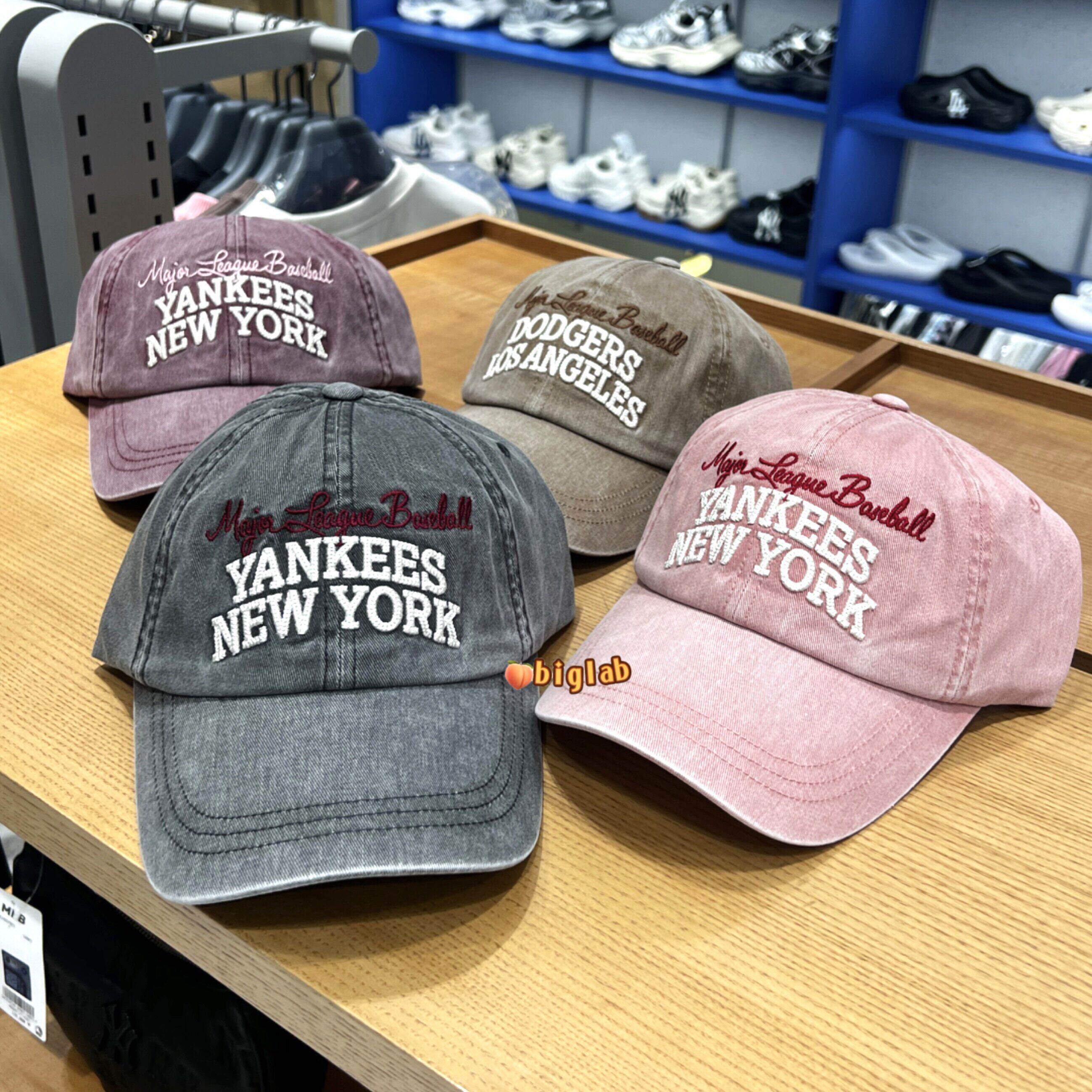韩国MLB专柜正品牛仔棒球帽软顶弯檐男女同款字母做旧复古鸭舌帽