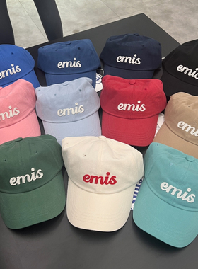 韩国正品emis棒球帽明星同款鸭舌帽弯檐软顶字母潮牌显脸小帽子
