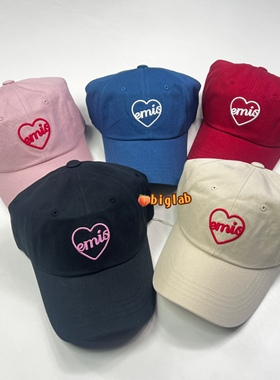 韩国正品emis帽子爱心字母刺绣鸭舌棒球帽显脸小遮阳帽男女鸭舌帽