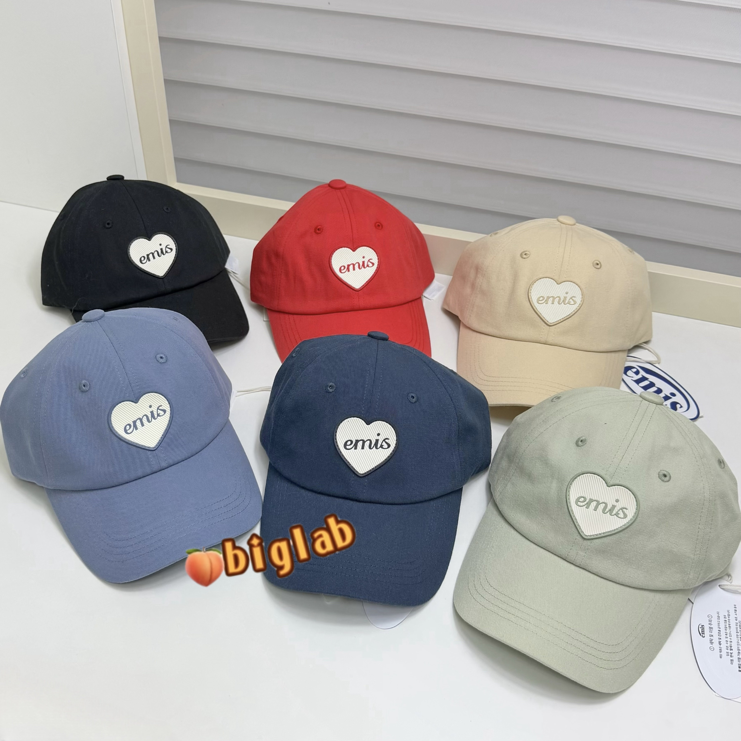 韩国emis帽子女爱心橡胶徽章棒球帽男大头围软顶潮牌鸭舌帽学生潮