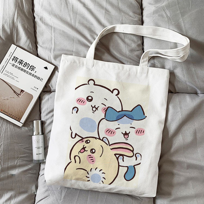 chiikawa吉伊卡哇帆布包哈奇乌萨奇拉链棉布袋学生通勤单肩包周边