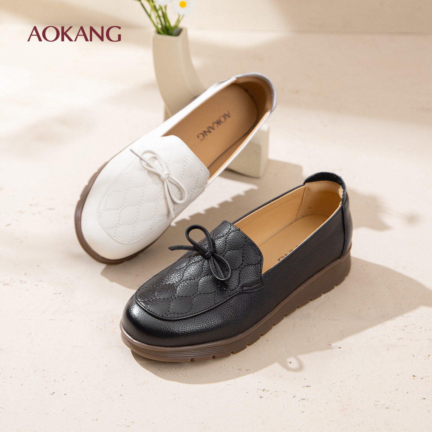 奥康女鞋2026年春季新款休闲软底乐福鞋舒适不累脚中老年平底单鞋,女鞋,乐福鞋（豆豆鞋）,淘宝优惠券,粉丝福利购,淘宝优惠卷