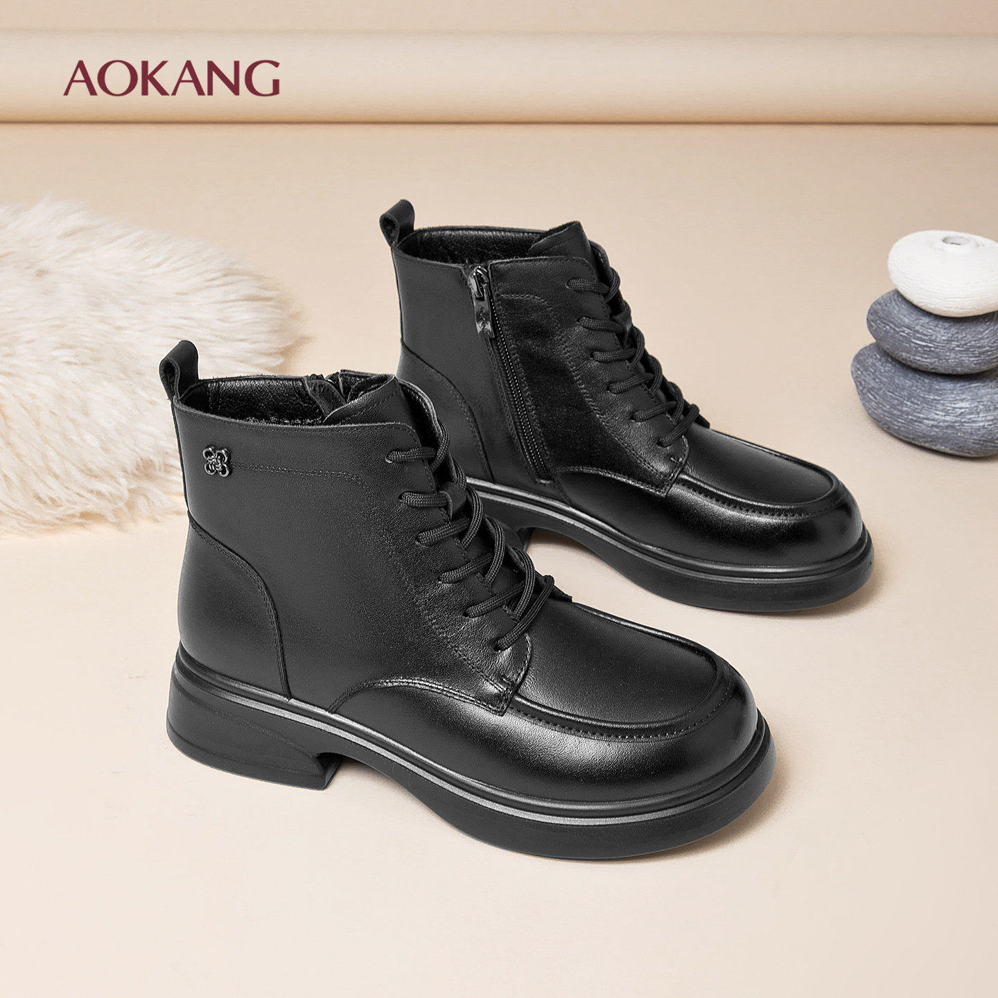 奥康妈妈靴秋冬新款女马丁靴平底通勤加绒保暖短靴真皮舒适靴子,女鞋,时装靴,淘宝优惠券,粉丝福利购,淘宝优惠卷