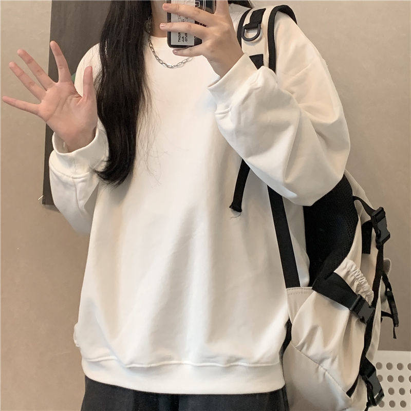 秋冬加绒加厚/薄款卫衣打底衫慵懒女春秋纯色韩版潮学生宽松上衣
