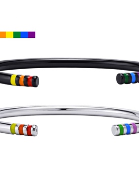 原创极简彩虹钛钢手镯手链百搭彩色饰品开口手环男女情侣简约配饰