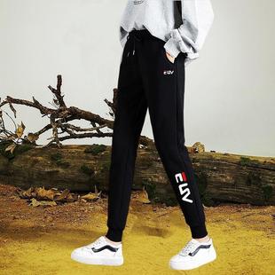 休闲显瘦大码 品牌折扣2026春季 女高腰棉质长裤 黑色运动裤 通勤 新款
