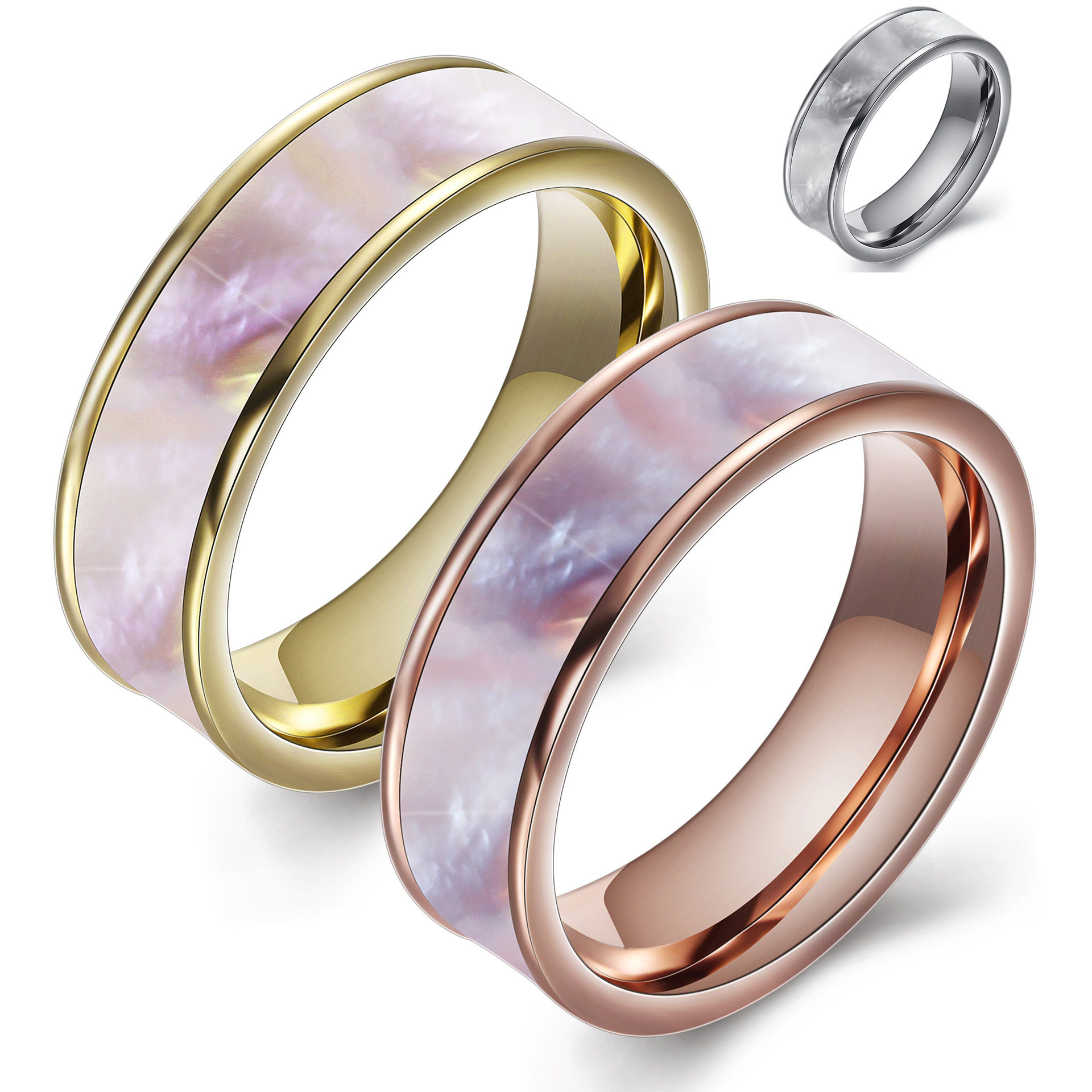 瑞铂朗纯天然镶嵌贝壳钛钢戒指不掉色 Stainless steel Rings