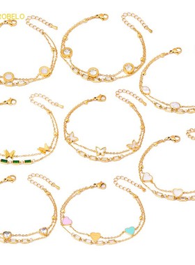 双层贝壳蝴蝶手链爱心罗马圆手环钛钢饰品女 heart bracelets