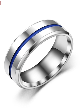 男士蓝色线条单身风学生食指环