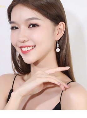 星光紫色珍珠水滴显脸瘦耳饰品