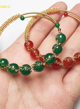 透绿手镯手镯玛瑙翠绿剔透开口