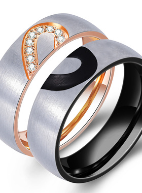 七夕礼物钛钢爱心形情侣对戒现货
